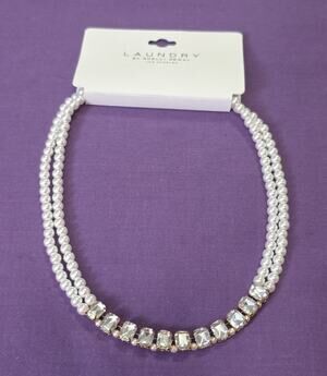 Laundry by Shelli Segal Double Strand Faux Pearl & Rhinestone Crystal Necklace